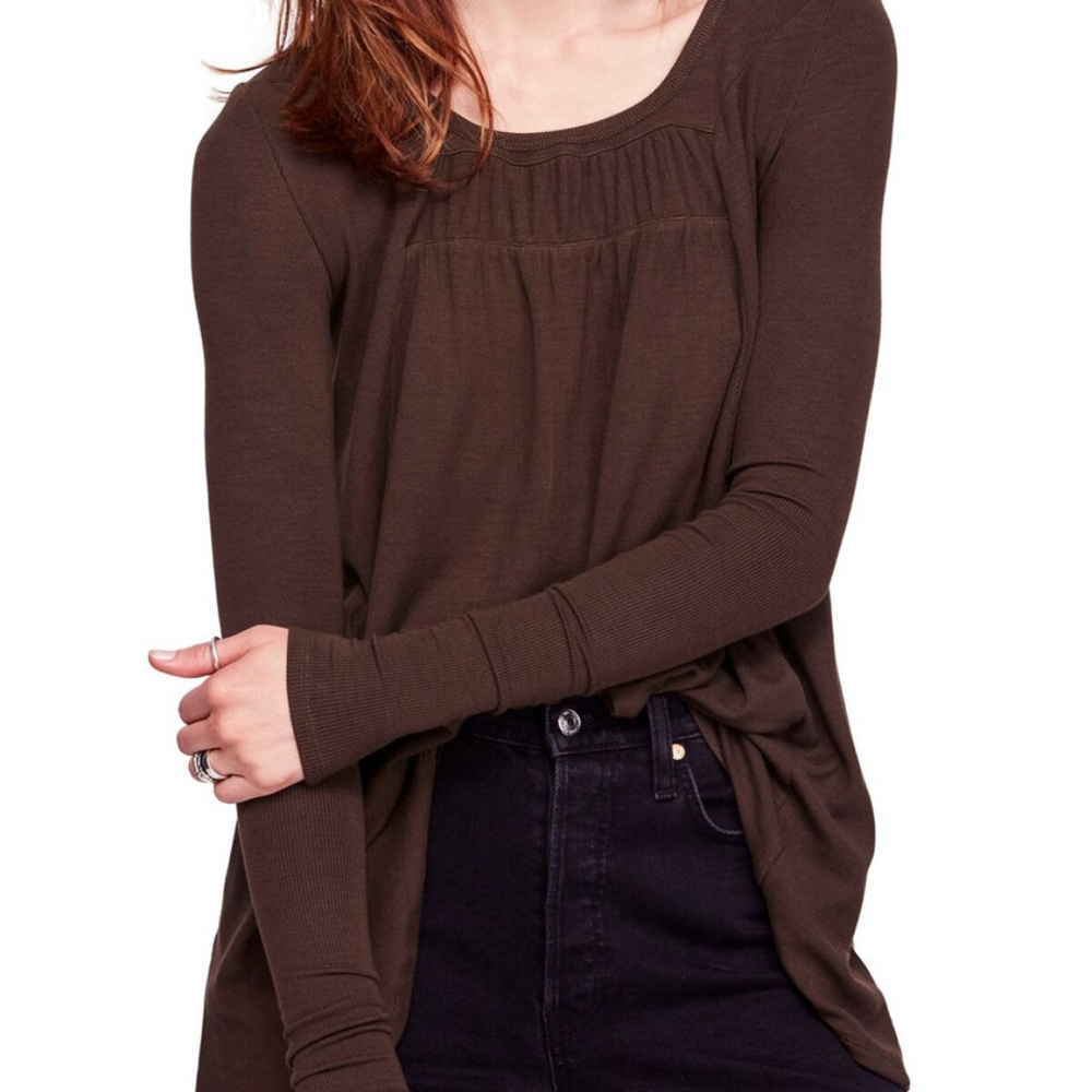 Free People Olive Long Sleeve High/Low Top